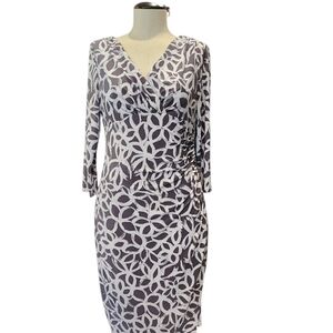 Ralph Lauren White and Gray Sheath Dress V-Neck 3/4 Sleeve